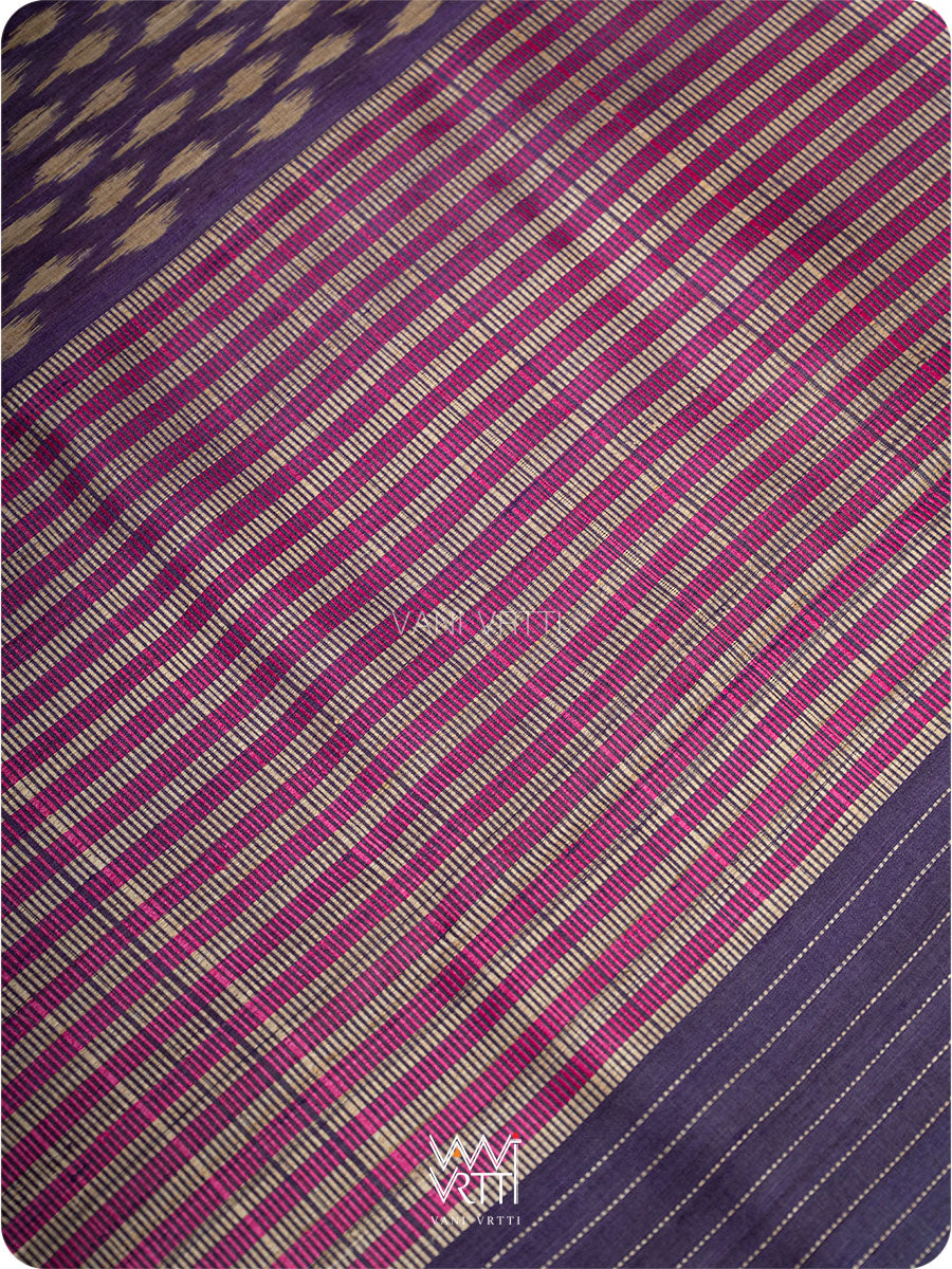 Deep Violet Kadamba Ikat Handspun Tussar Silk Saree