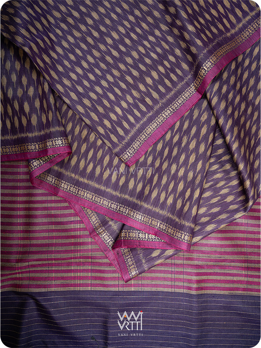 Deep Violet Kadamba Ikat Handspun Tussar Silk Saree