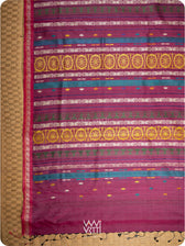 Pallu of deep purple saree with handwoven lotus flowers and Airavata border