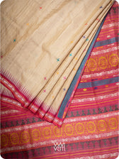 Full pink orange handspun tussar silk saree from Odisha, Konark collection
