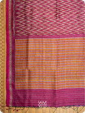 Burgundy Pink  Aziz ZigZag Ikat Handspun Tussar Silk Saree