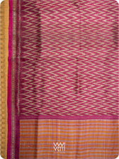 Burgundy Pink  Aziz ZigZag Ikat Handspun Tussar Silk Saree