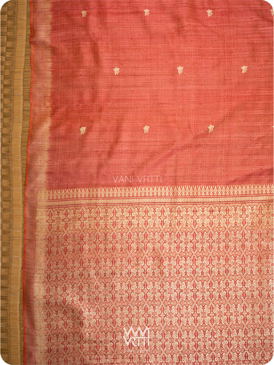 Coral Red Nabh Butterfly Handspun Tussar Silk Saree
