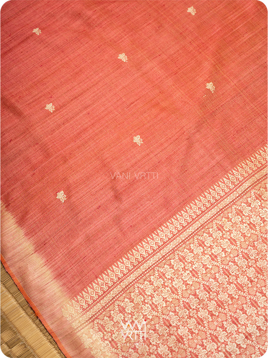 Coral Red Nabh Butterfly Handspun Tussar Silk Saree
