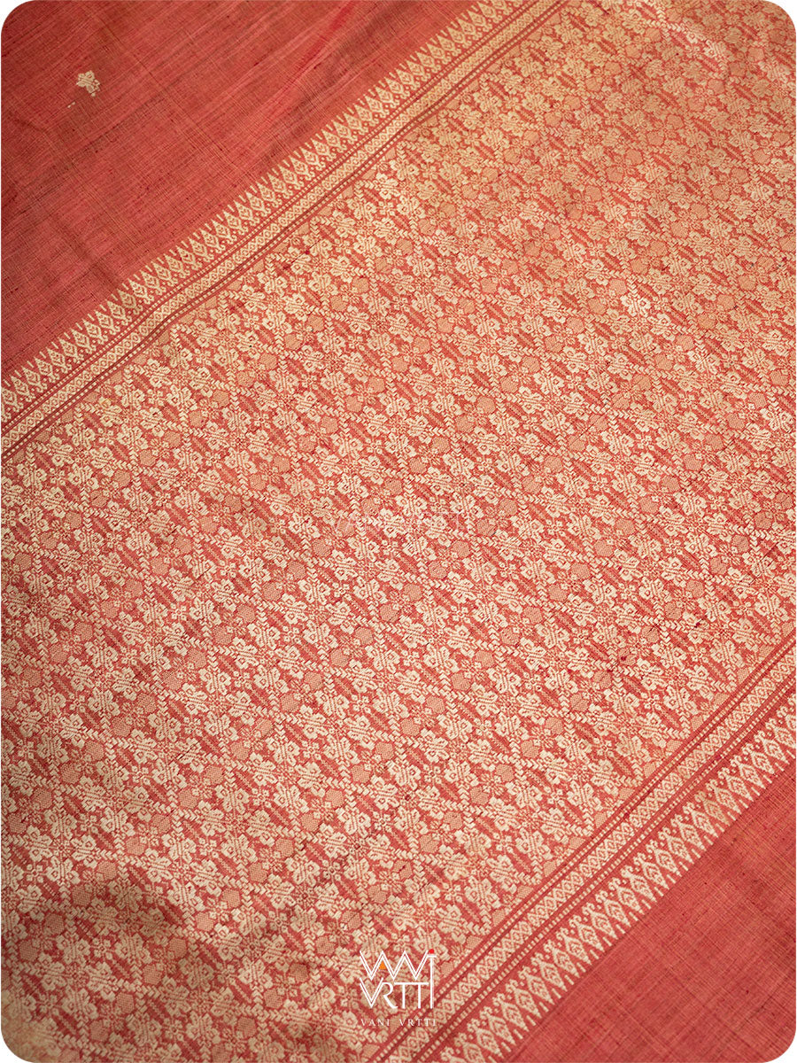 Coral Red Nabh Butterfly Handspun Tussar Silk Saree