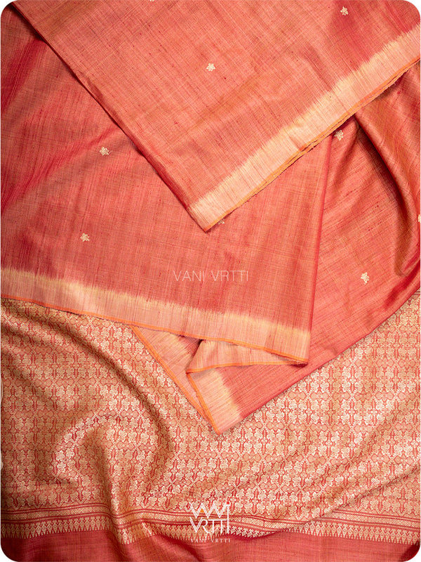 Coral Red Nabh Butterfly Handspun Tussar Silk Saree