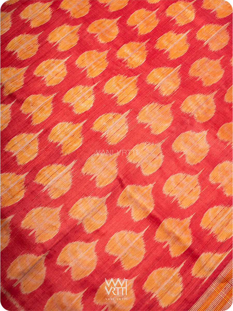 Red Peepal Ikat Handspun Tussar Silk Saree