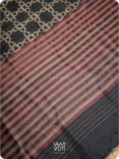 Black Mughal Jaal Ikat Handspun Tussar Silk Saree