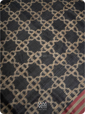 Black Mughal Jaal Ikat Handspun Tussar Silk Saree