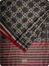 Black Mughal Jaal Ikat Handspun Tussar Silk Saree