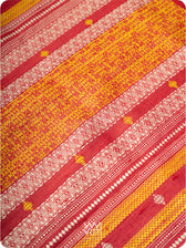 Off White Yellow Checks Kolam Red Exclusive Handspun Tussar Silk Saree