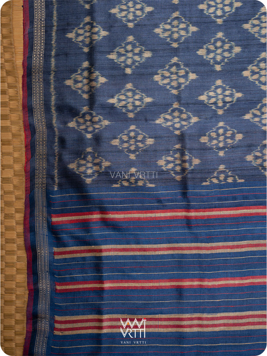 Ink Blue Nargis Ikat Handspun Tussar Silk Saree