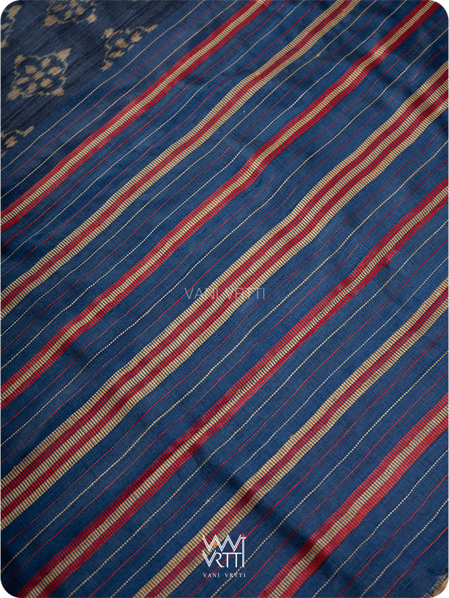 Ink Blue Nargis Ikat Handspun Tussar Silk Saree