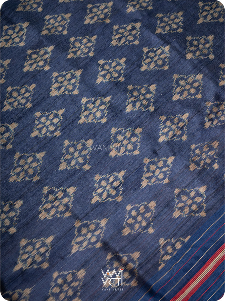 Ink Blue Nargis Ikat Handspun Tussar Silk Saree