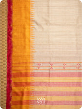 Off White Red Orange Sangam Bristi Handspun Tussar Silk Saree