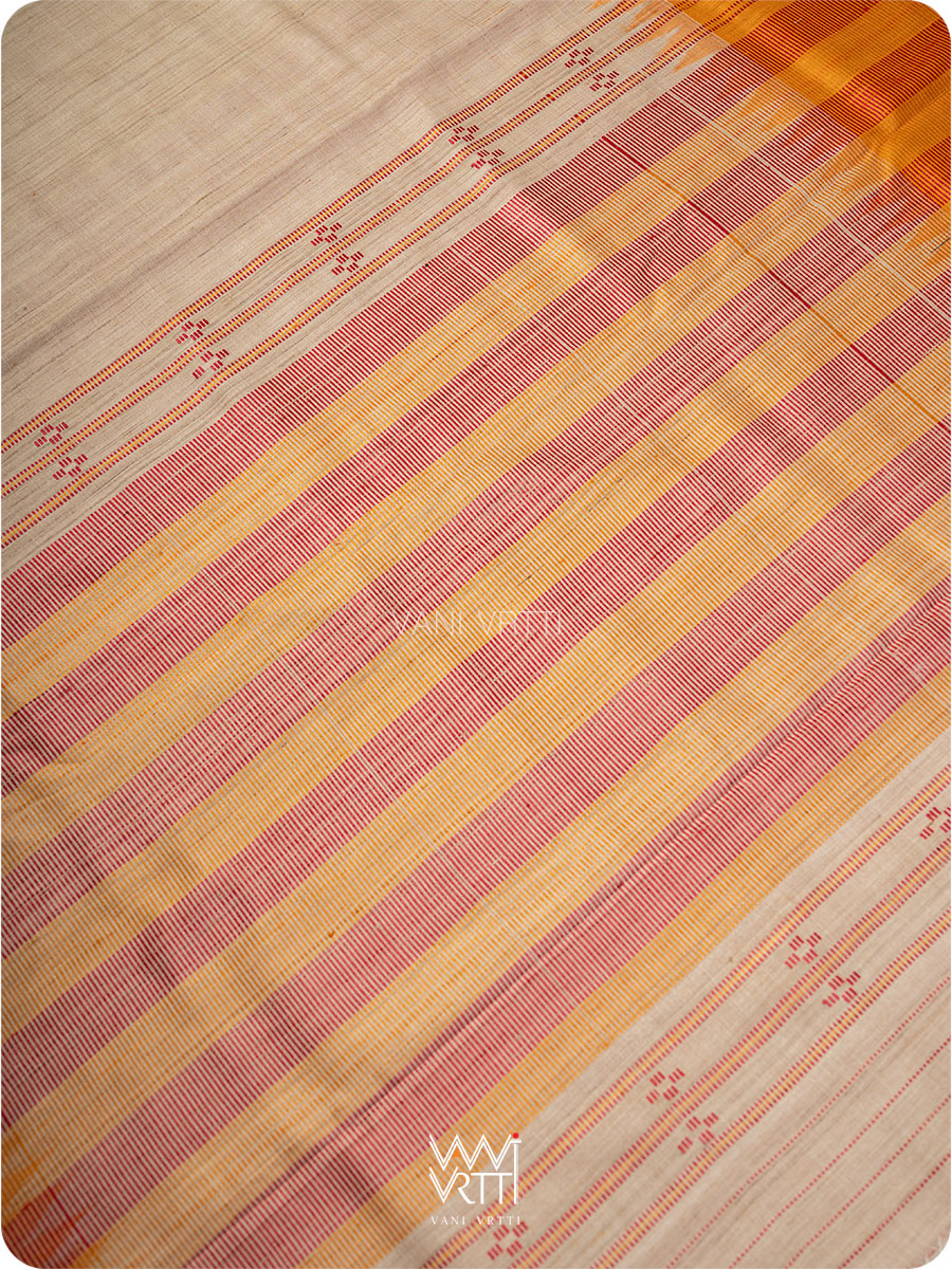 Off White Red Orange Sangam Bristi Handspun Tussar Silk Saree