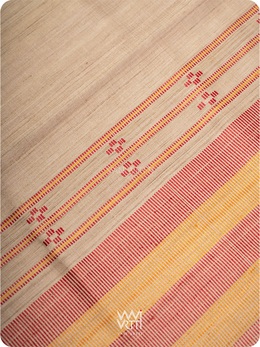 Off White Red Orange Sangam Bristi Handspun Tussar Silk Saree