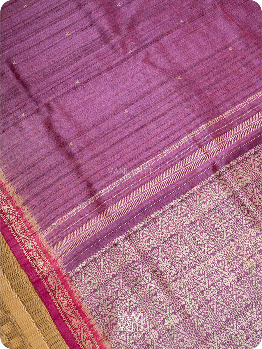 Purple Pink Madhumalati Handspun Tussar Silk Sari