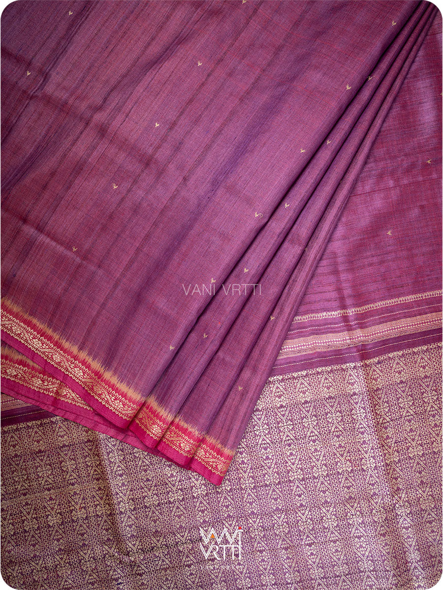 Purple Pink Madhumalati Handspun Tussar Silk Sari