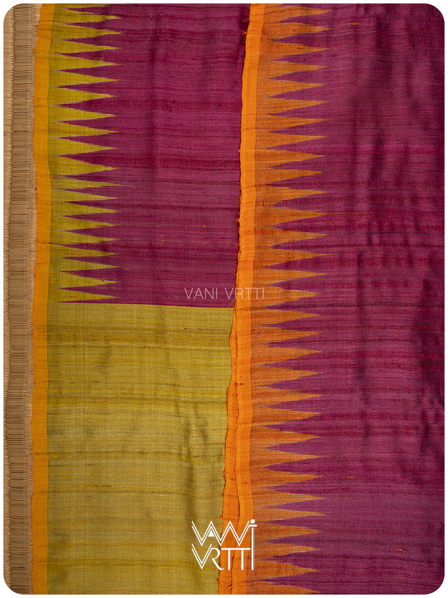 Wine Pink Antara Handspun Tussar Silk Saree