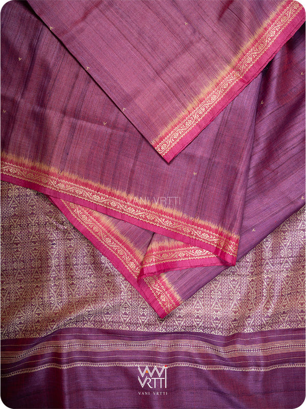Purple Pink Madhumalati Handspun Tussar Silk Sari