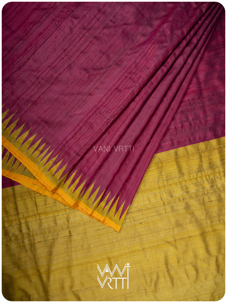 Wine Pink Antara Handspun Tussar Silk Saree