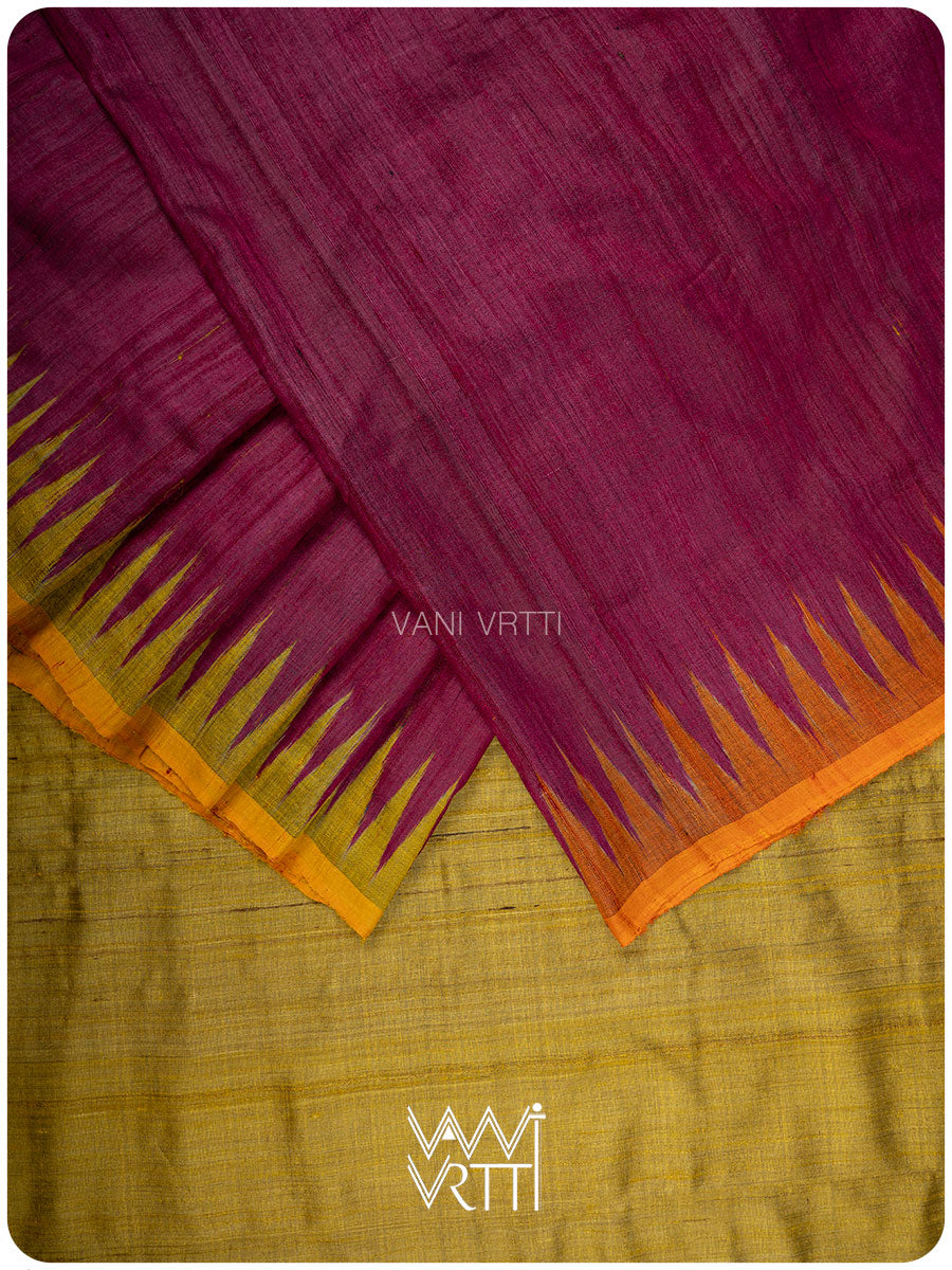 Wine Pink Antara Handspun Tussar Silk Saree