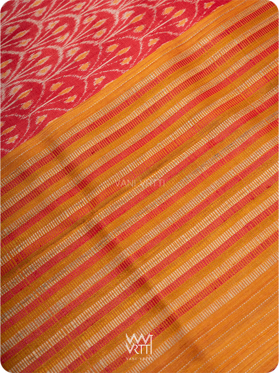 Red Iris Ikat Handspun Tussar Silk Saree