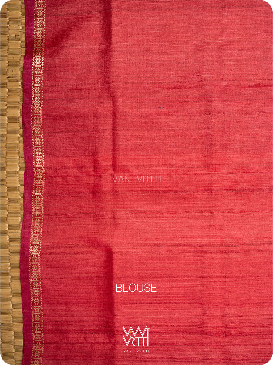 Red Iris Ikat Handspun Tussar Silk Saree