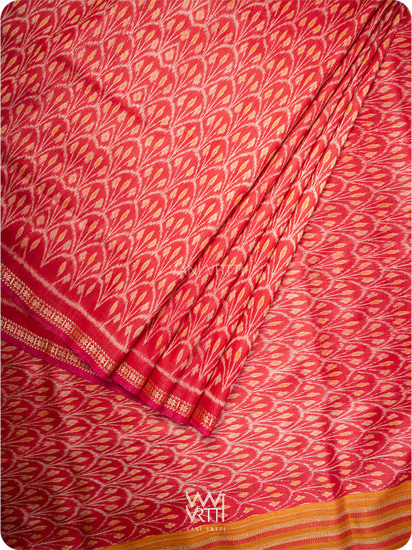 Red Iris Ikat Handspun Tussar Silk Saree