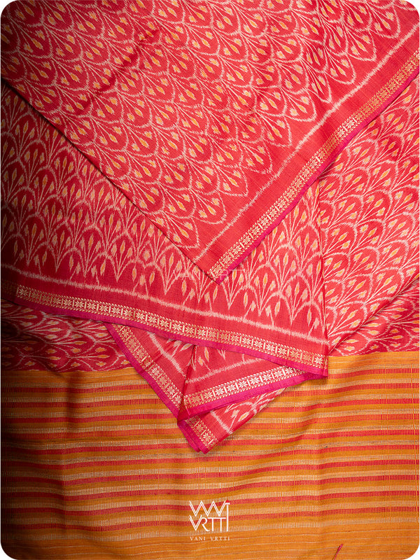Red Iris Ikat Handspun Tussar Silk Saree