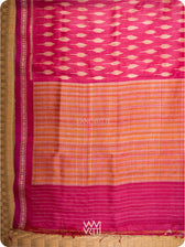 Magenta Pink Kadamba Ikat Handspun Tussar Silk Saree