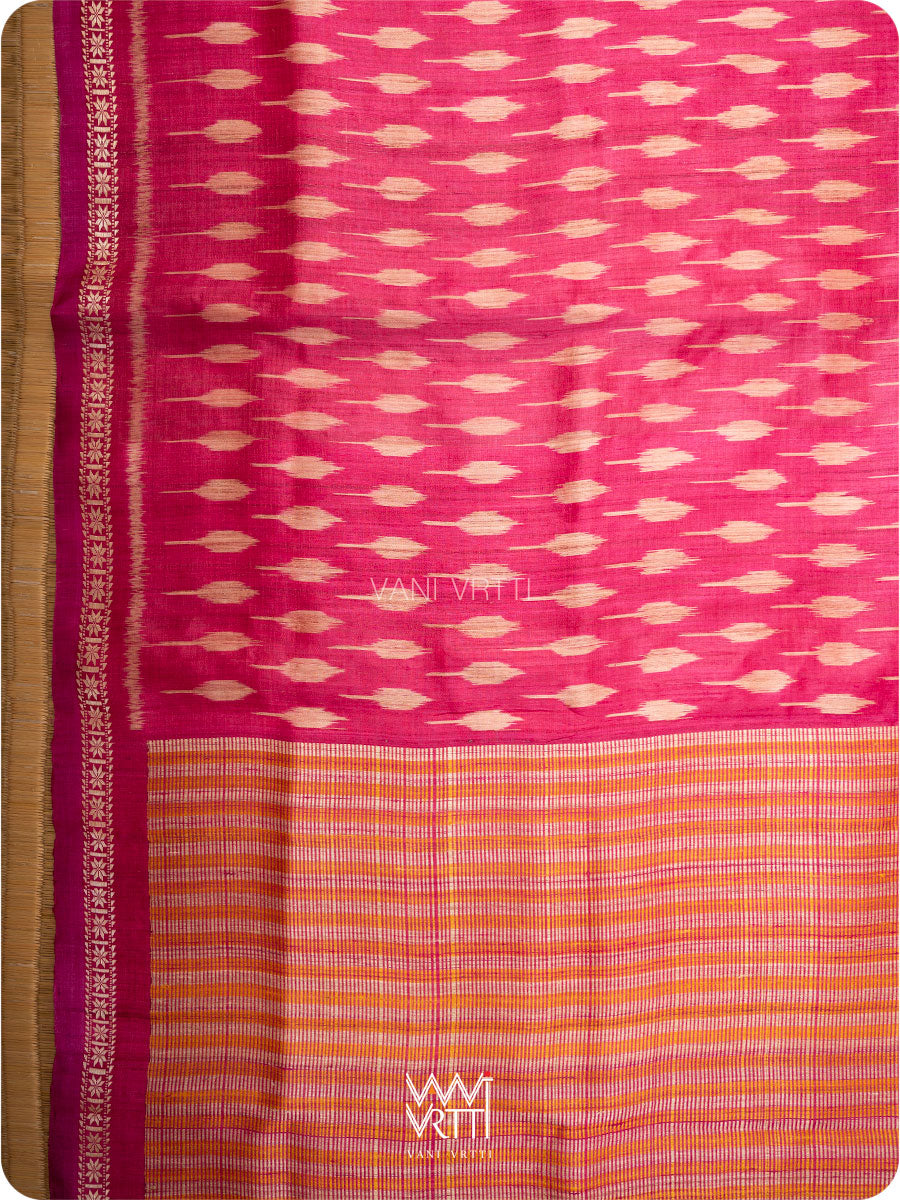 Magenta Pink Kadamba Ikat Handspun Tussar Silk Saree