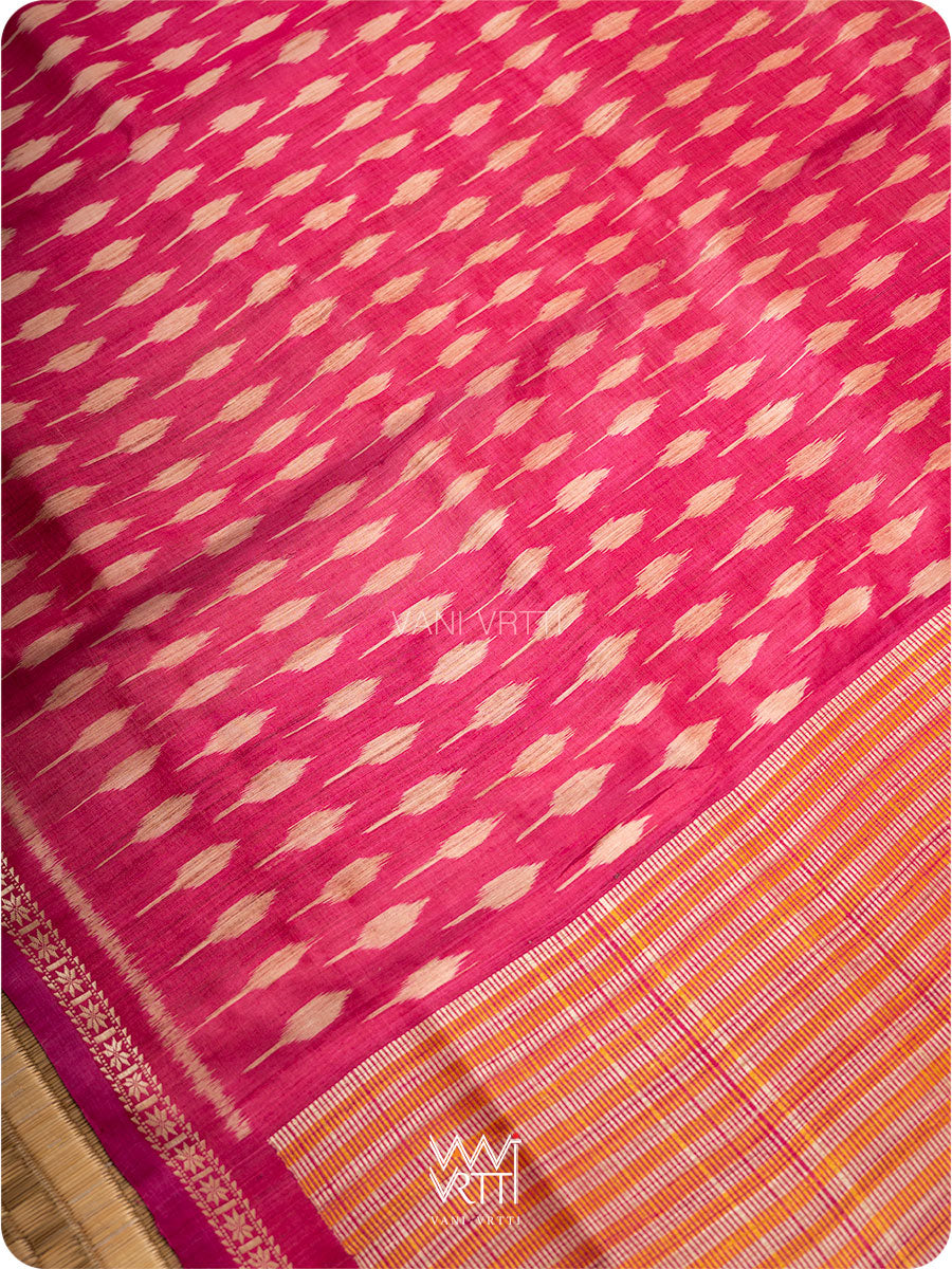 Magenta Pink Kadamba Ikat Handspun Tussar Silk Saree