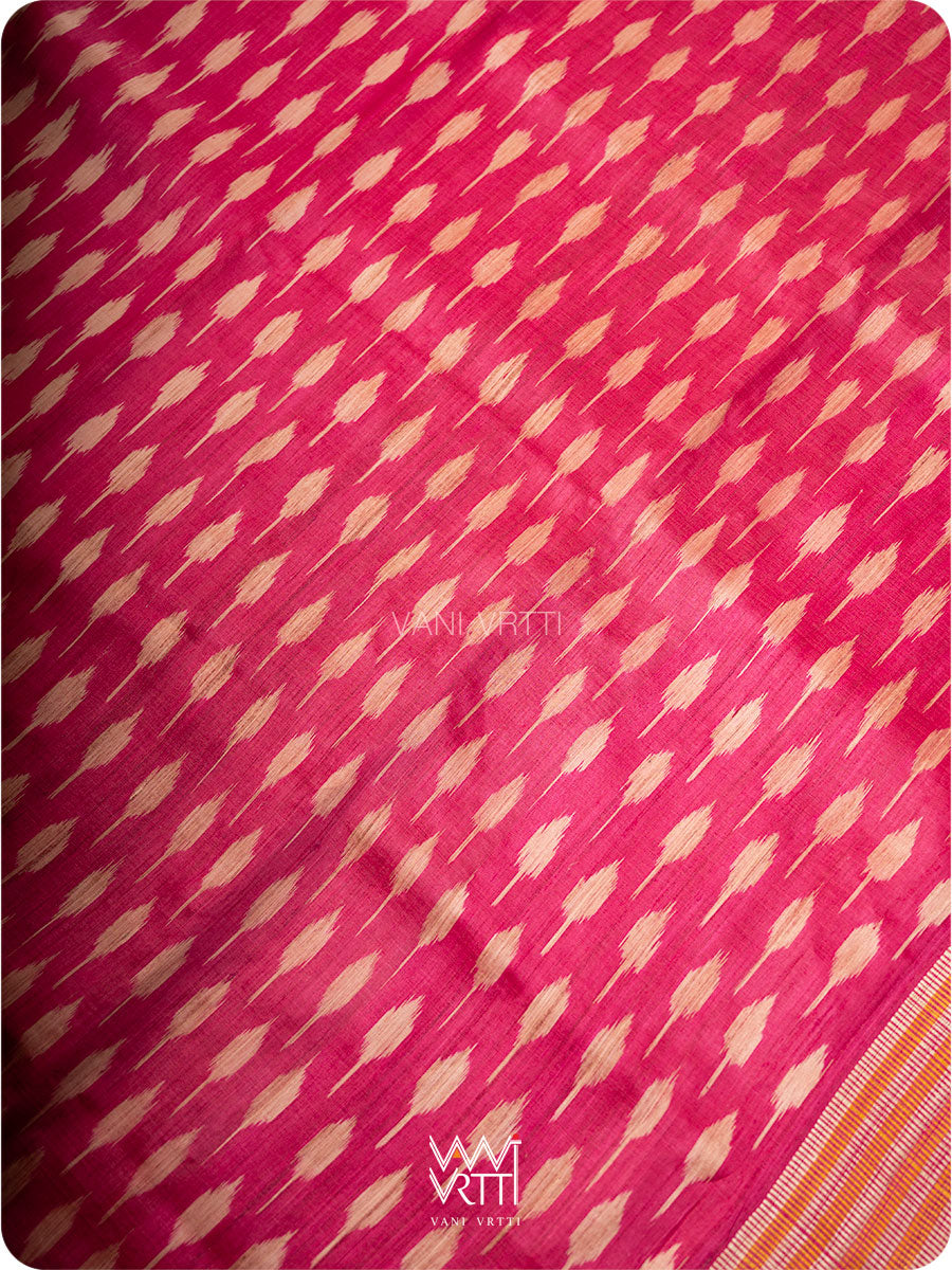 Magenta Pink Kadamba Ikat Handspun Tussar Silk Saree
