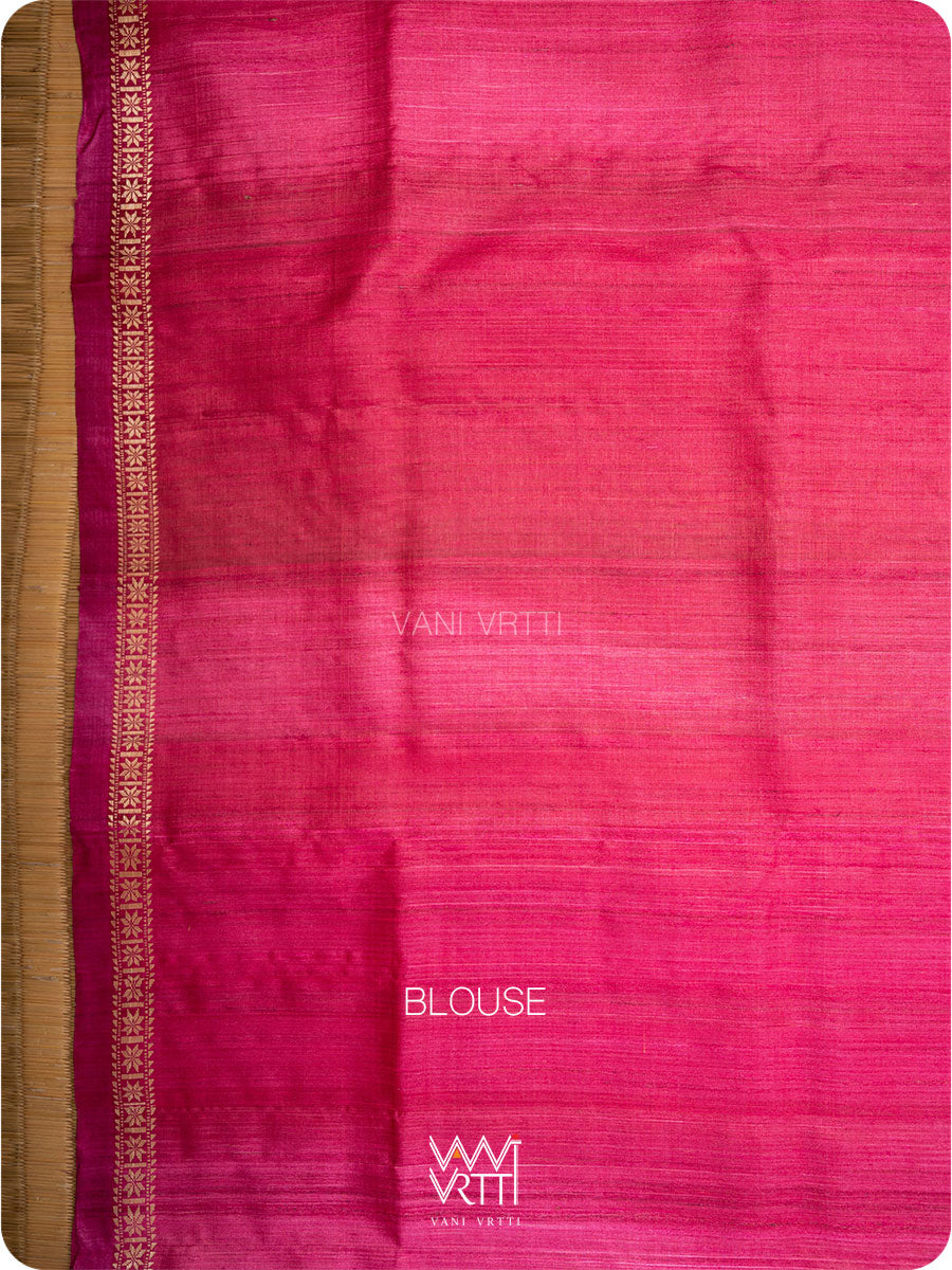 Magenta Pink Kadamba Ikat Handspun Tussar Silk Saree