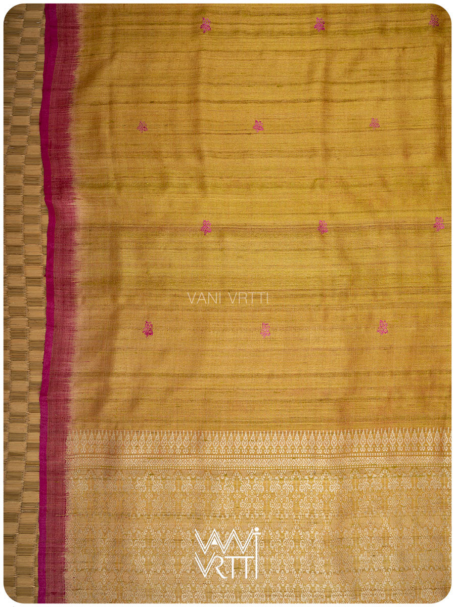 Mustard Yellow Nabh Butterfly Handspun Tussar Silk Saree