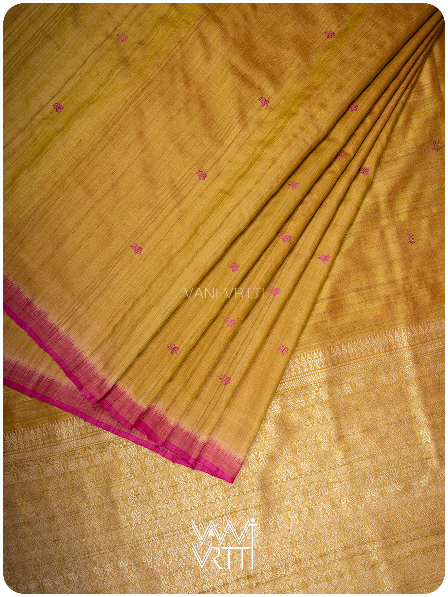 Mustard Yellow Nabh Butterfly Handspun Tussar Silk Saree