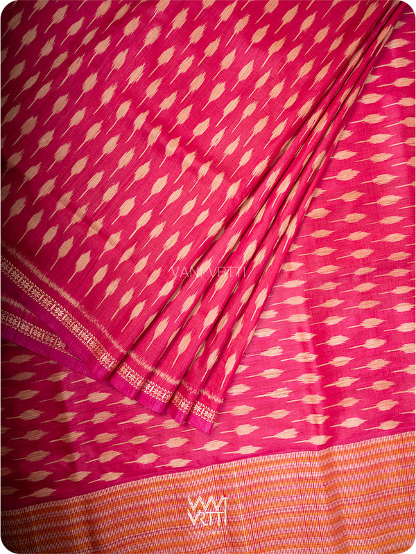 Magenta Pink Kadamba Ikat Handspun Tussar Silk Saree