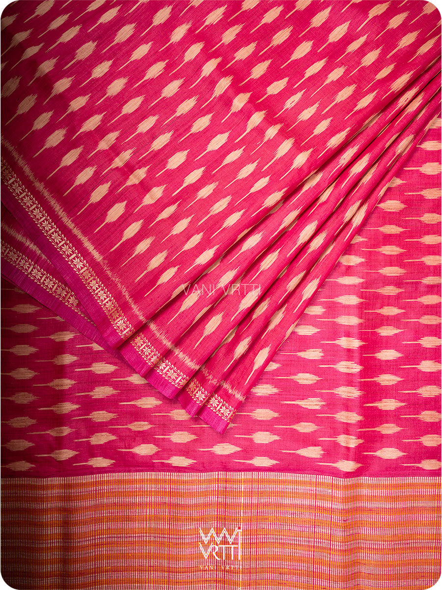 Magenta Pink Kadamba Ikat Handspun Tussar Silk Saree