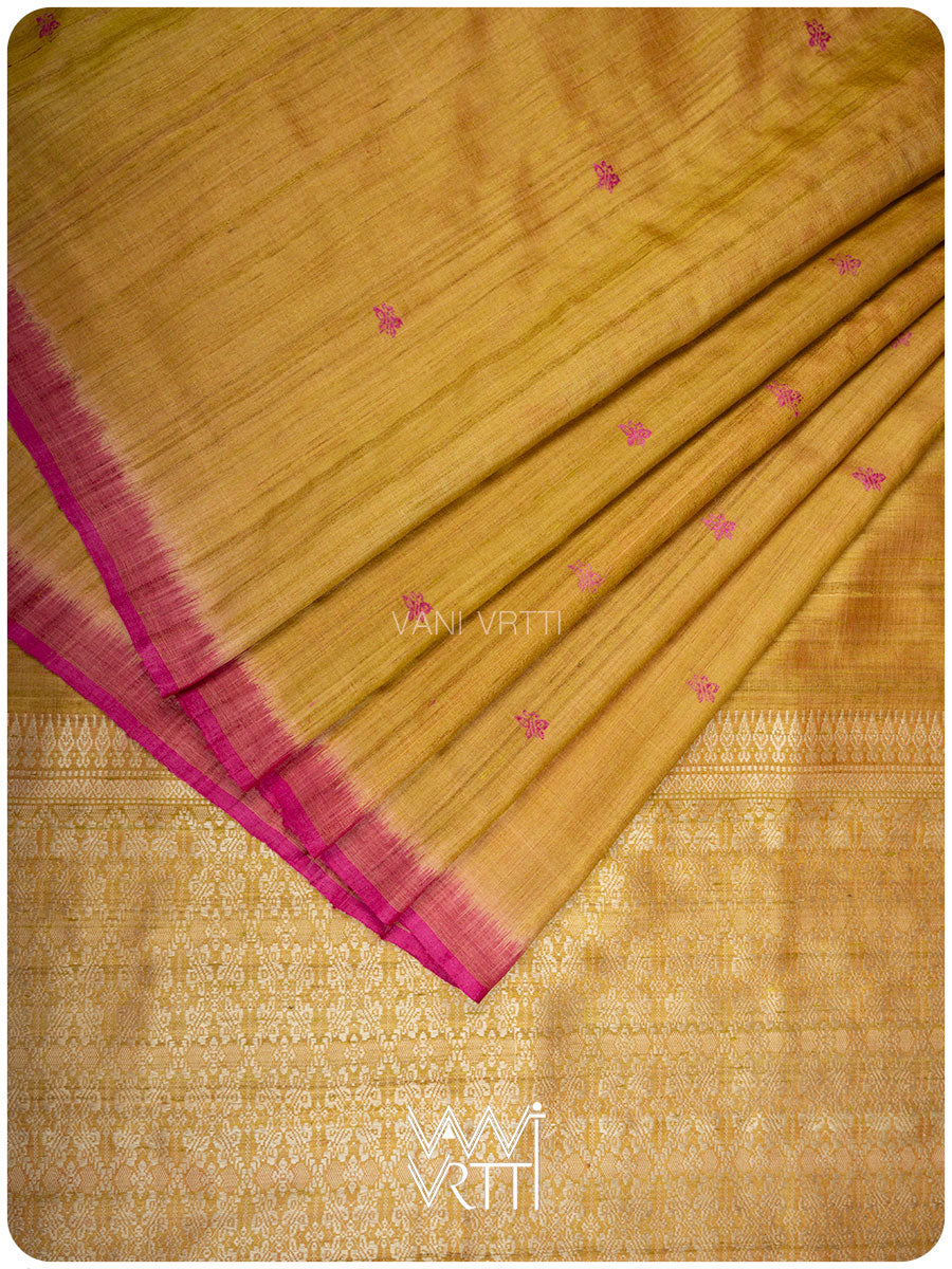 Mustard Yellow Nabh Butterfly Handspun Tussar Silk Saree