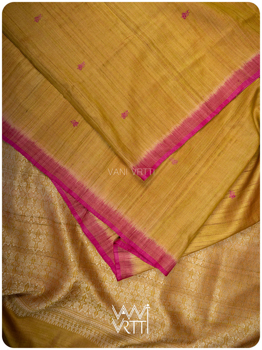 Mustard Yellow Nabh Butterfly Handspun Tussar Silk Saree