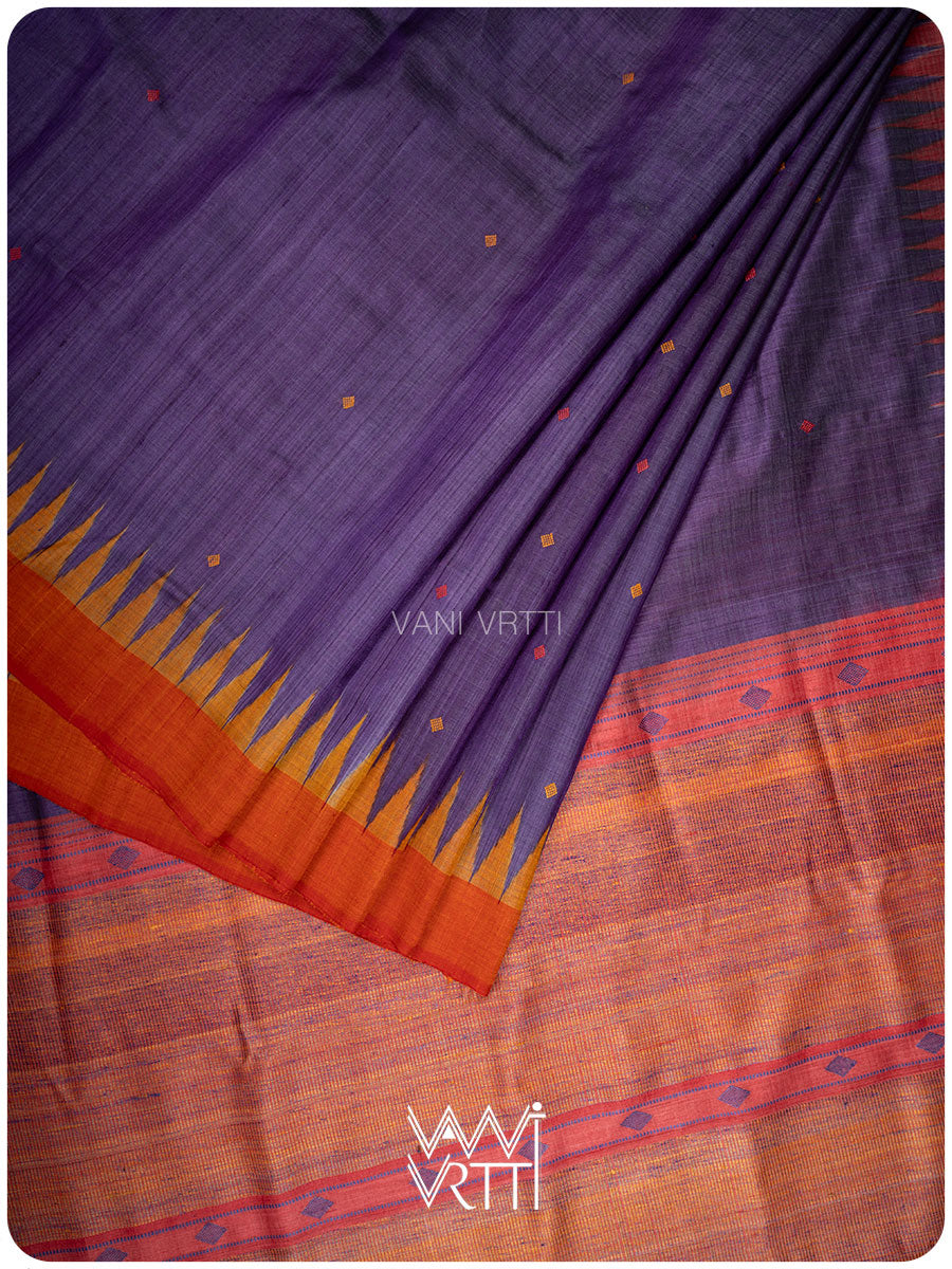 Purple Bristi Handspun Tussar Silk Saree