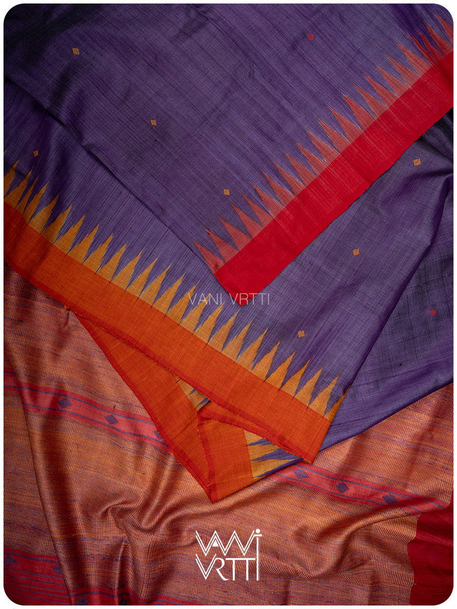 Purple Bristi Handspun Tussar Silk Saree