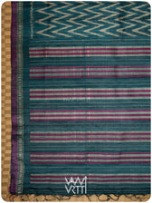 Deep Teal Aziz Ikat Handspun Tussar Silk Saree