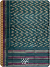 Deep Teal Aziz Ikat Handspun Tussar Silk Saree