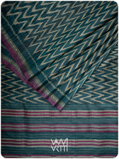 Deep Teal Aziz Ikat Handspun Tussar Silk Saree