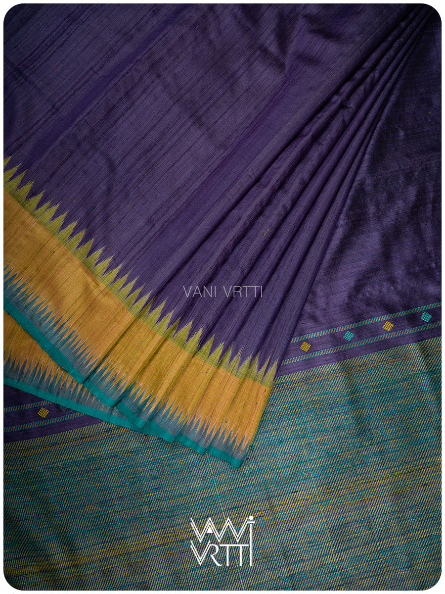 Deep Purple Sangam Bristi Handspun Tussar Silk Saree