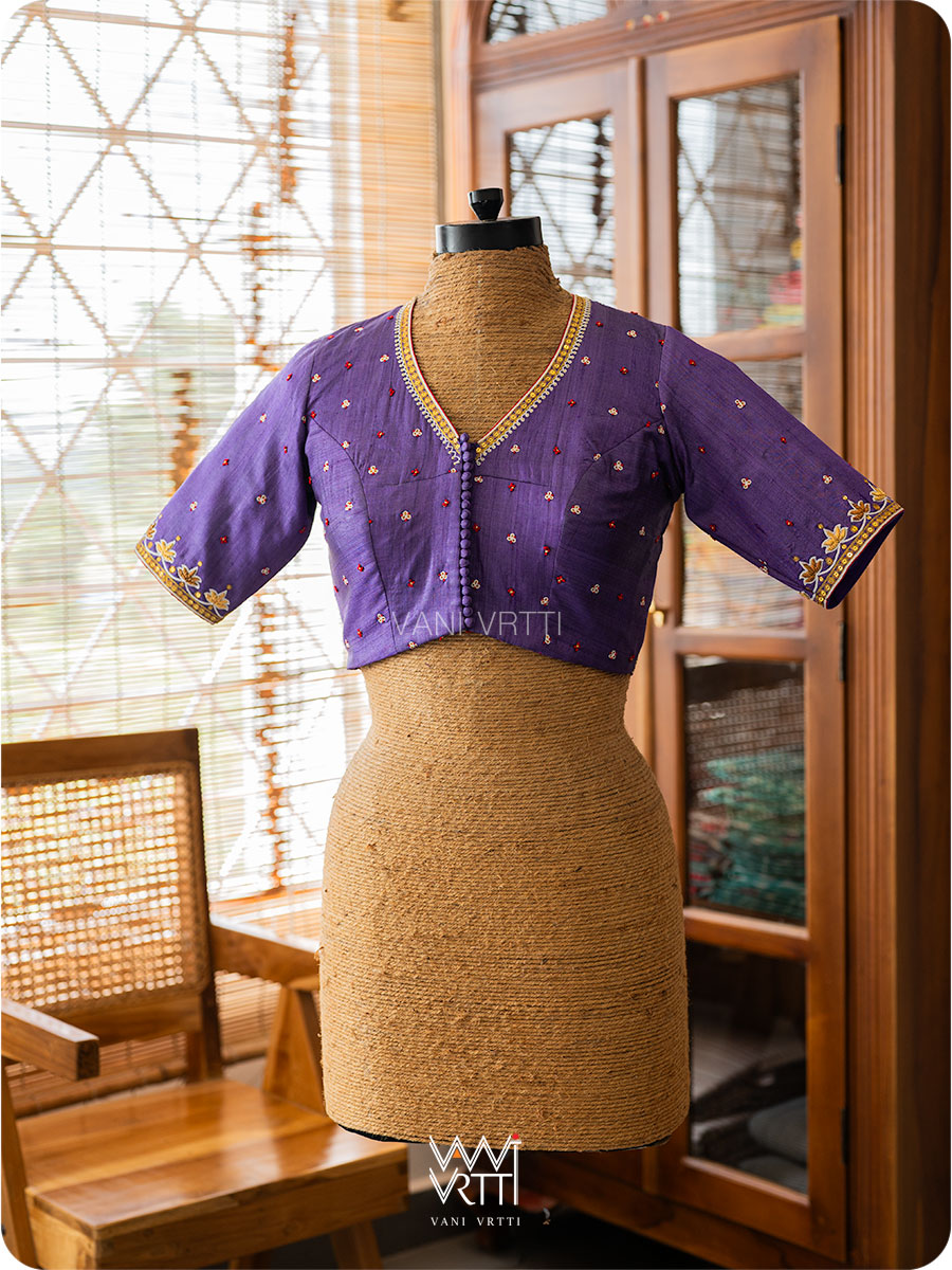 Violet Tree Of Life Zardozi Handspun Tussar Silk Blouse
