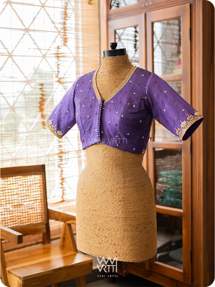 Violet Tree Of Life Zardozi Handspun Tussar Silk Blouse